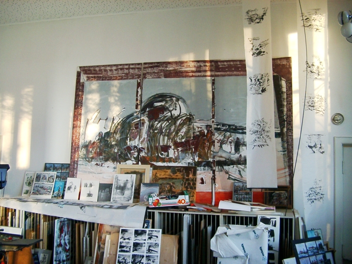 Gerrit Bekker in seinem Atelier in Lindewitt, 2002/2003