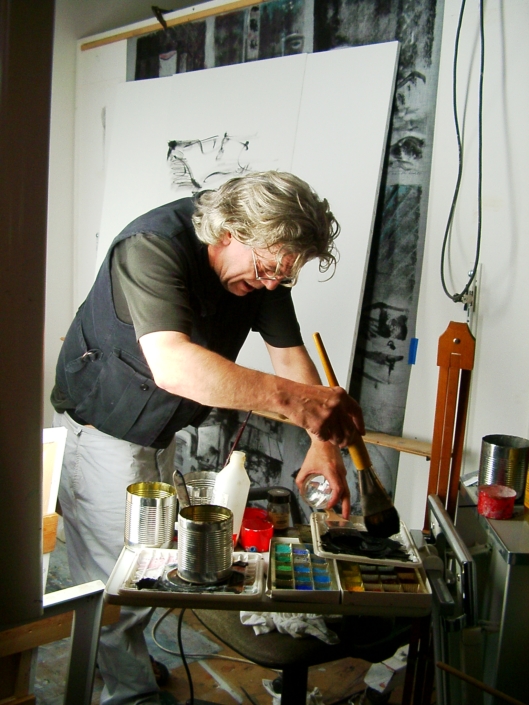 Gerrit Bekker in seinem Atelier in Lindewitt, 2002/2003
