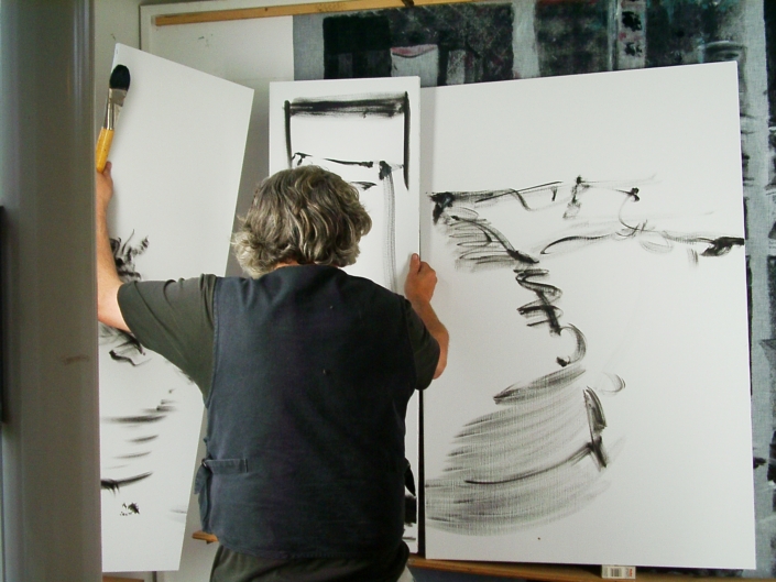 Gerrit Bekker in seinem Atelier in Lindewitt, 2002/2003