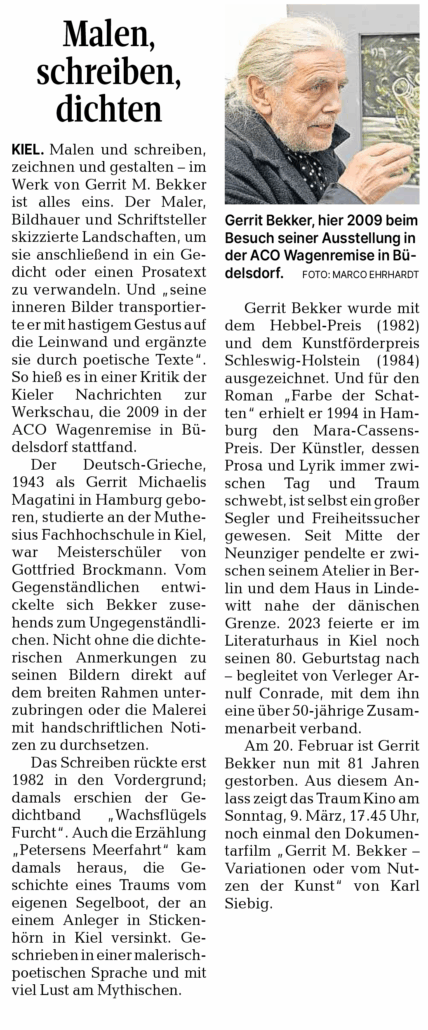 Nachruf zu Gerrit Bekker, Kieler Nachrichten, 7. März 2025